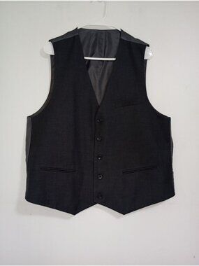 Vest Charcoal Gray Button-Up Mens Slim Fit Size 44S 38W Business Office